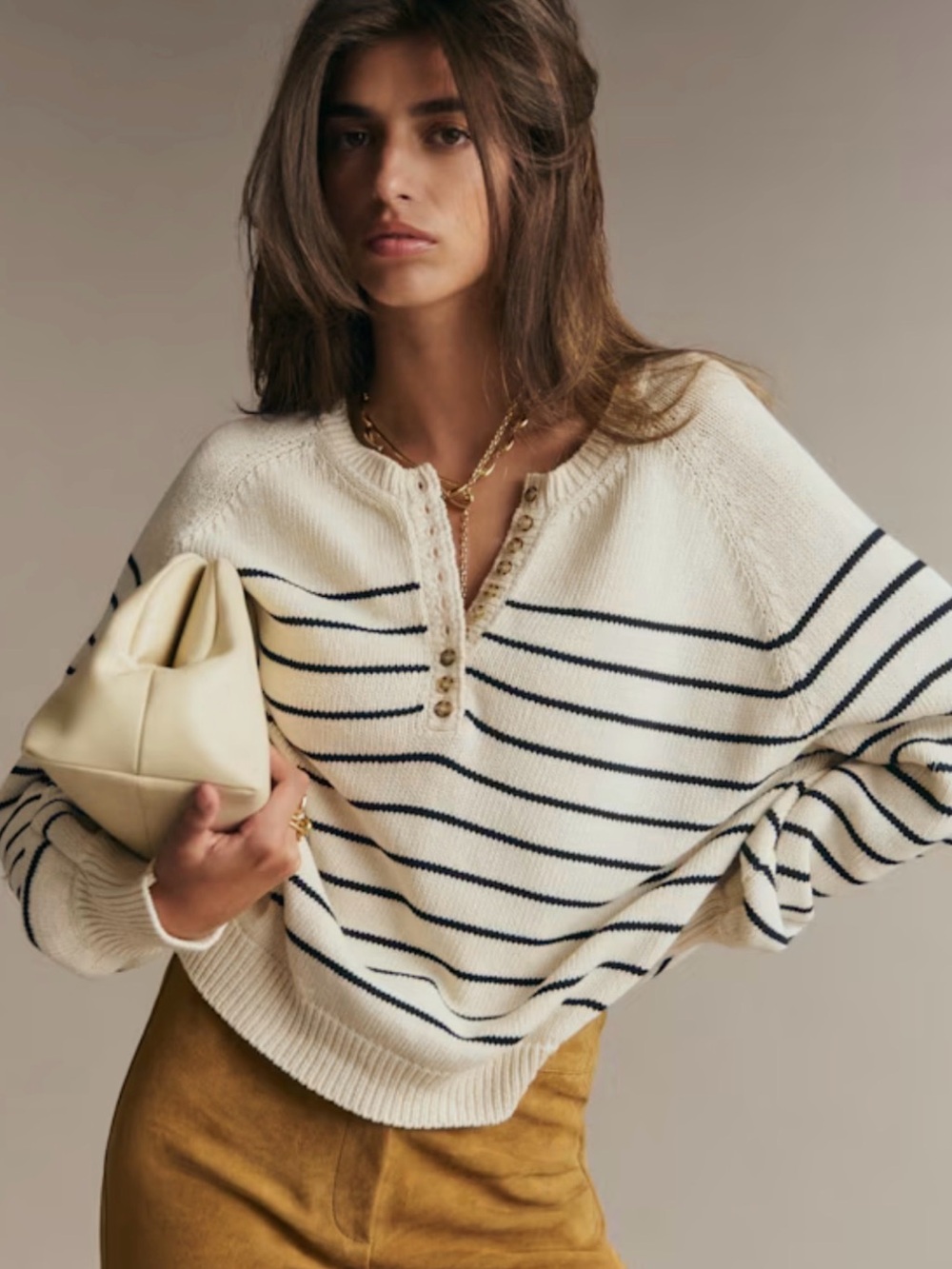 Sézane Léontine Jumper in Ecru and Navy Sz L